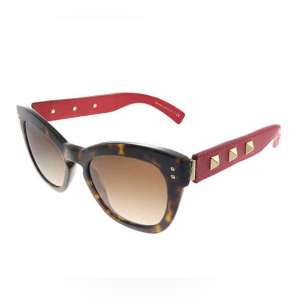 Valentino Accessories - Valentino Women's VA 4037 5002/13 Havana/Red Leather Temple Sunglasses 53mm